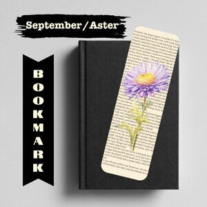 September Aster Birth Month Flower Bookmark, Bookish